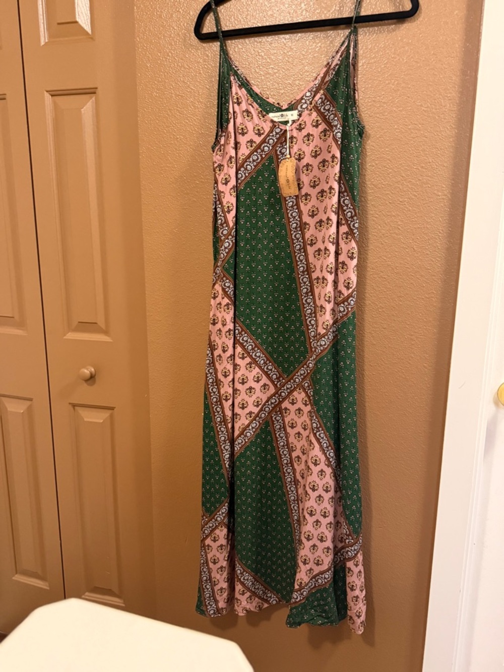 NWT NATURAL LIFE Boho Patchwork Slip Maxi Dress. Size: Medium.